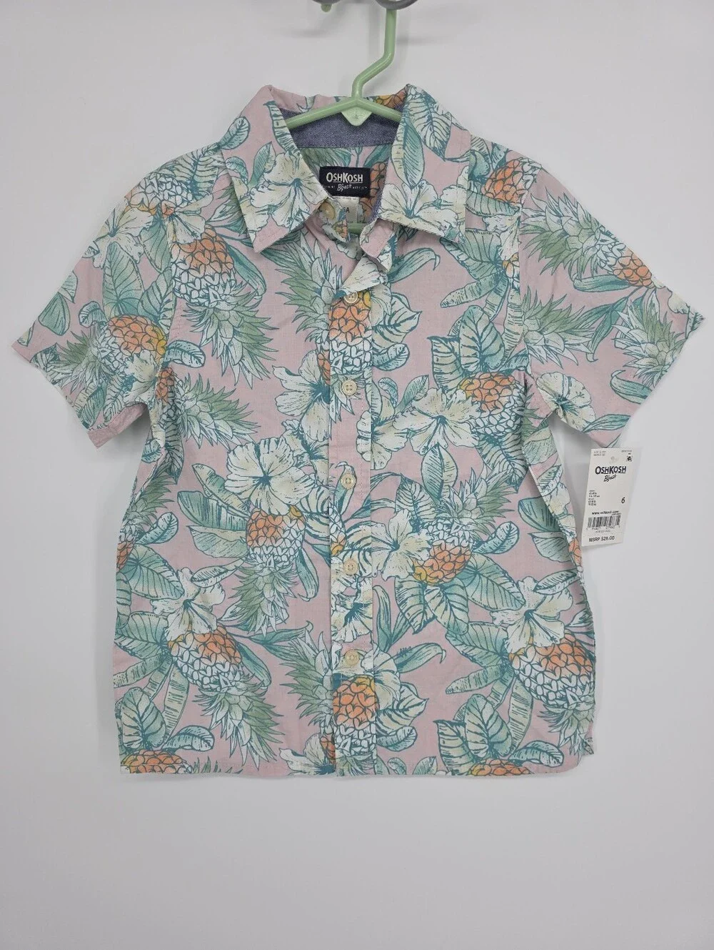 Boys Tropical Pineapple Print Button Up Shirt Size 6. NWT
